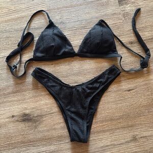Black Textured Triangle Bikini Set